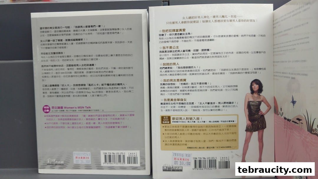 Two books are shown, one open, with text and images related to relationships and dating advice.