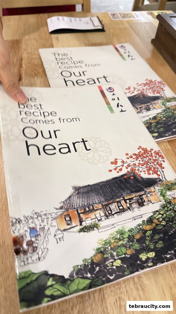 Two menus from Oiso Korean Restaurant with the title 'The best recipe Comes from Our heart'.