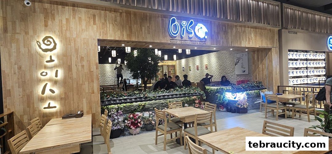 Oiso Korean Restaurant storefront with wooden facade and interior seating visible.