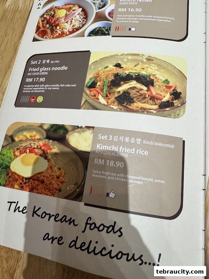 A menu from Oiso Korean Restaurant showcasing Korean dishes like Japchae and Kimchi Fried Rice.