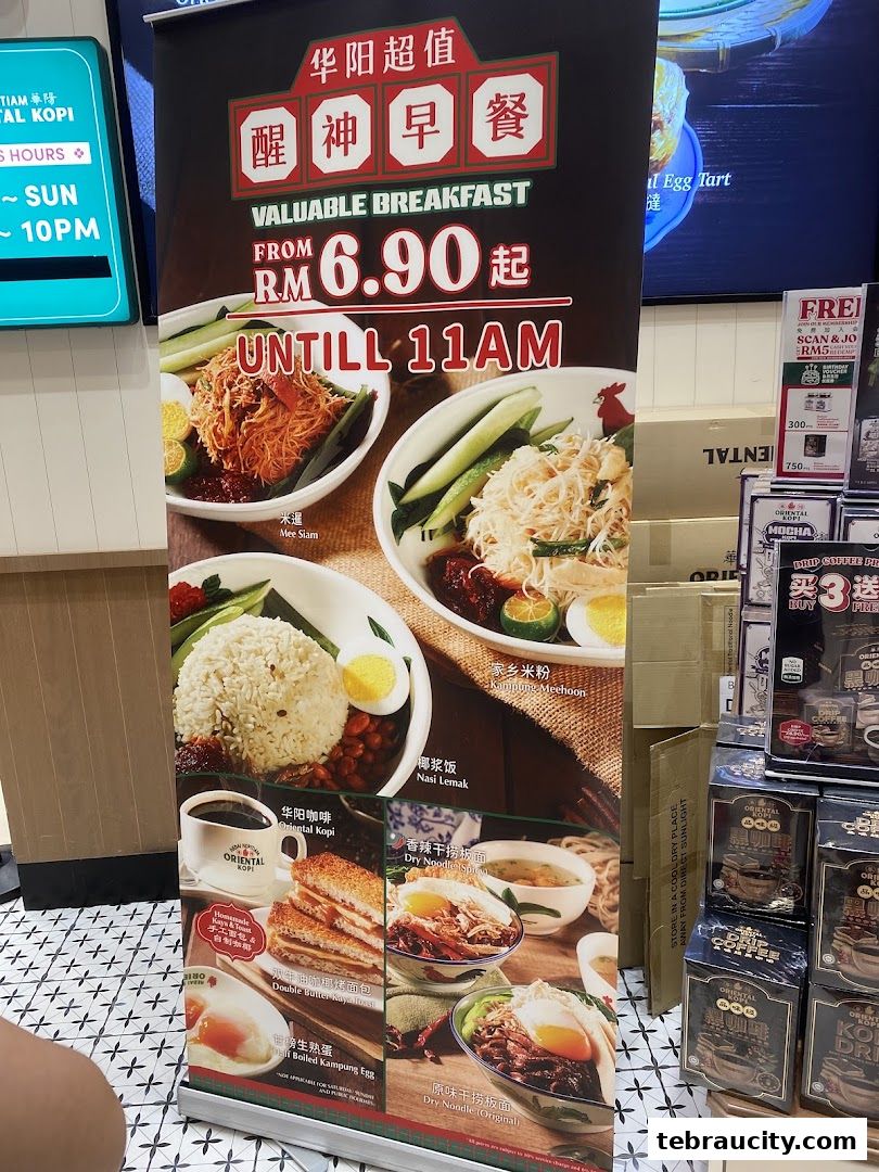 A promotional banner for Oriental Kopi's valuable breakfast deals.
