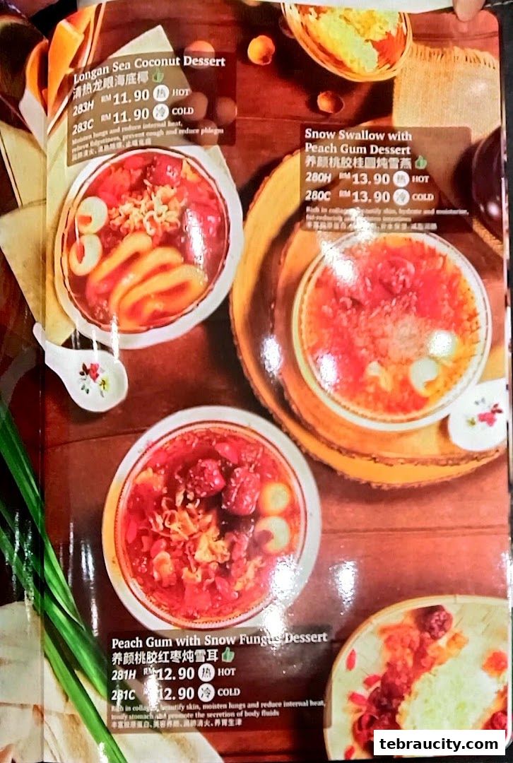 A menu showcasing three different Asian desserts with their names, prices, and descriptions.