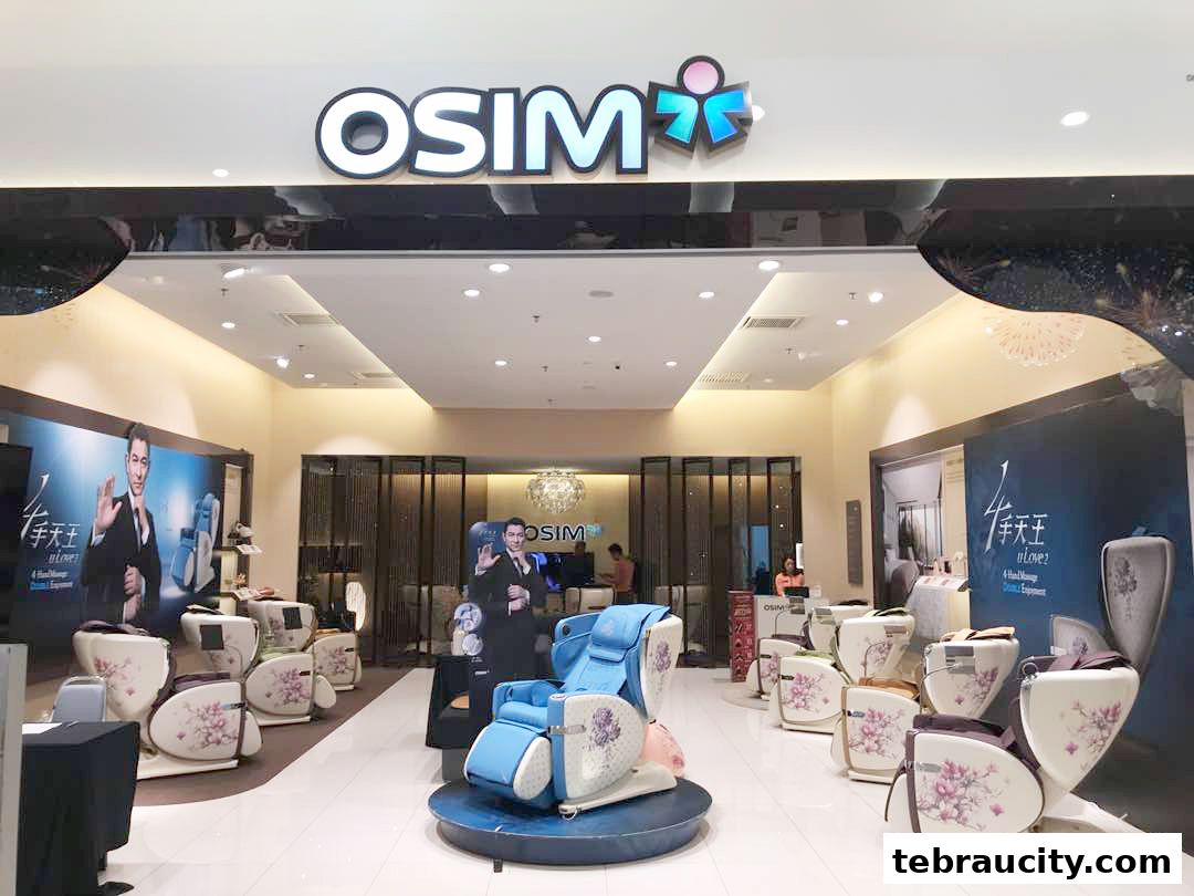 OSIM shop interior showcasing multiple massage chairs and promotional displays.