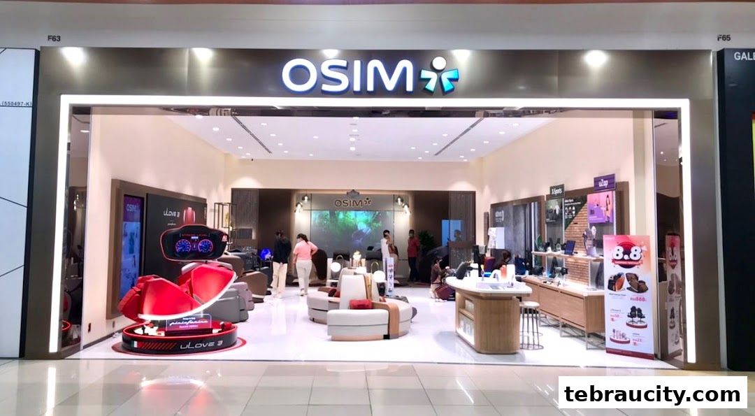 The interior of an OSIM store showcasing massage chairs and wellness products.