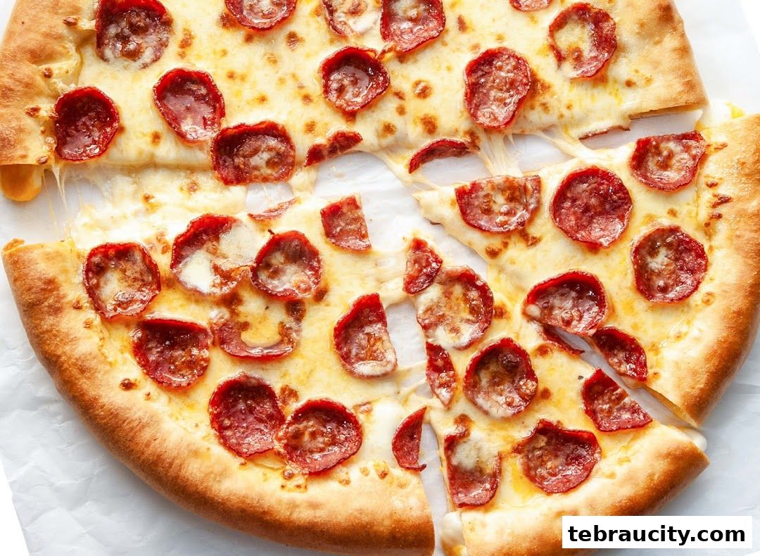 A close-up shot of a delicious pepperoni pizza with melted cheese.