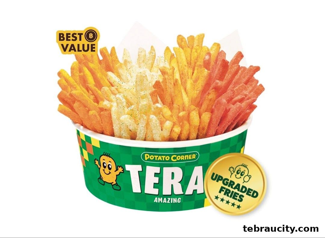 A large bucket of Potato Corner fries with multiple flavors and a "Best Value" tag.
