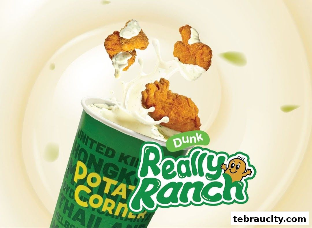 Potato Corner's 'Really Ranch' flavored chicken bites being dunked into ranch dip.