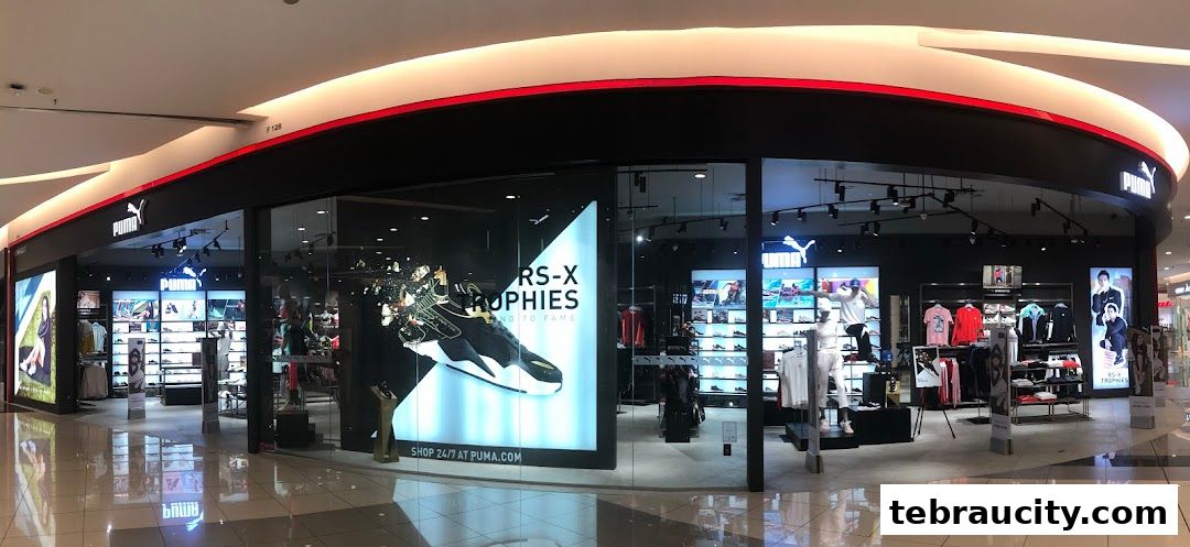The PUMA store at AEON Mall Tebrau City showcases athletic footwear and apparel with vibrant displays.