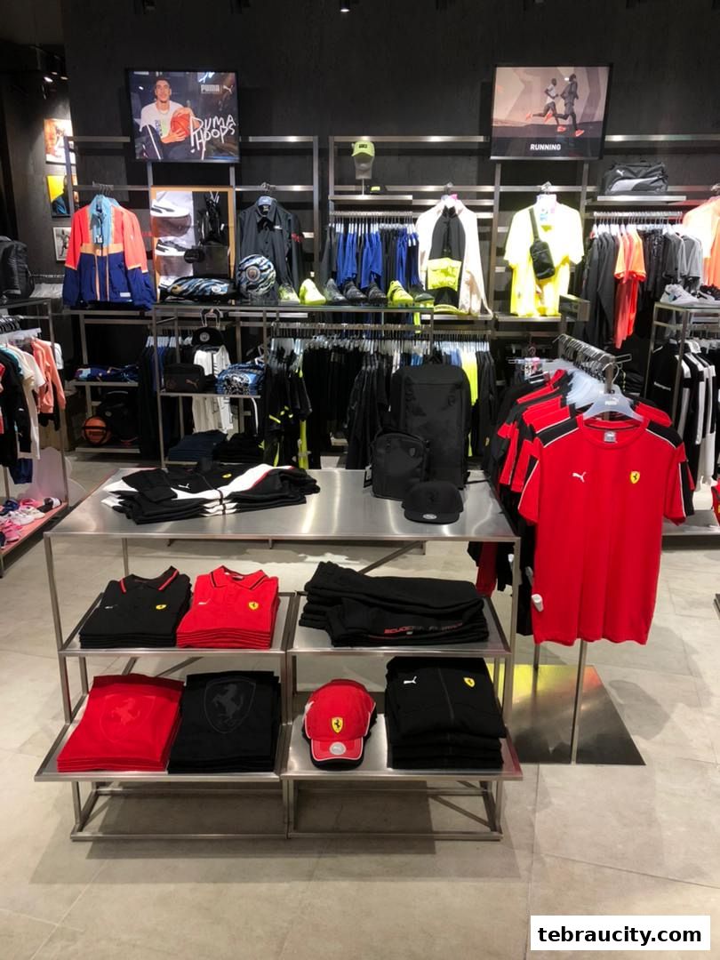 Interior view of a Puma store showcasing athletic apparel and accessories.