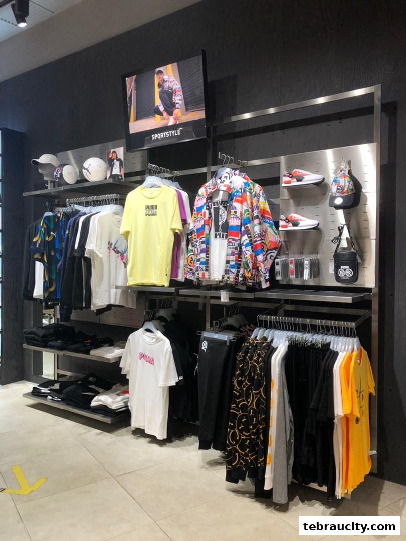 Interior view of a PUMA store showcasing apparel, footwear, and accessories.