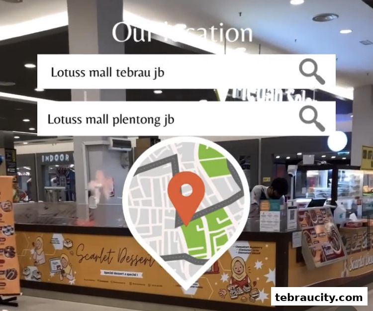 A dessert stall named Scarlet Dessert with location information displayed.