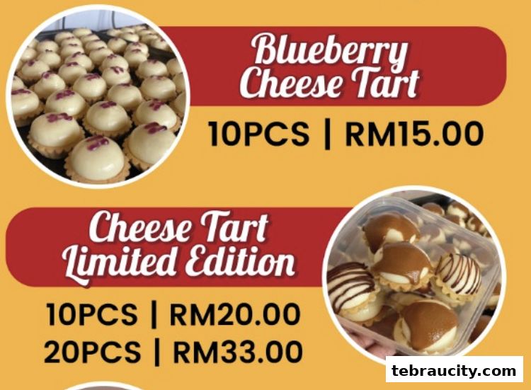 A display of Blueberry Cheese Tarts and Limited Edition Cheese Tarts with prices.