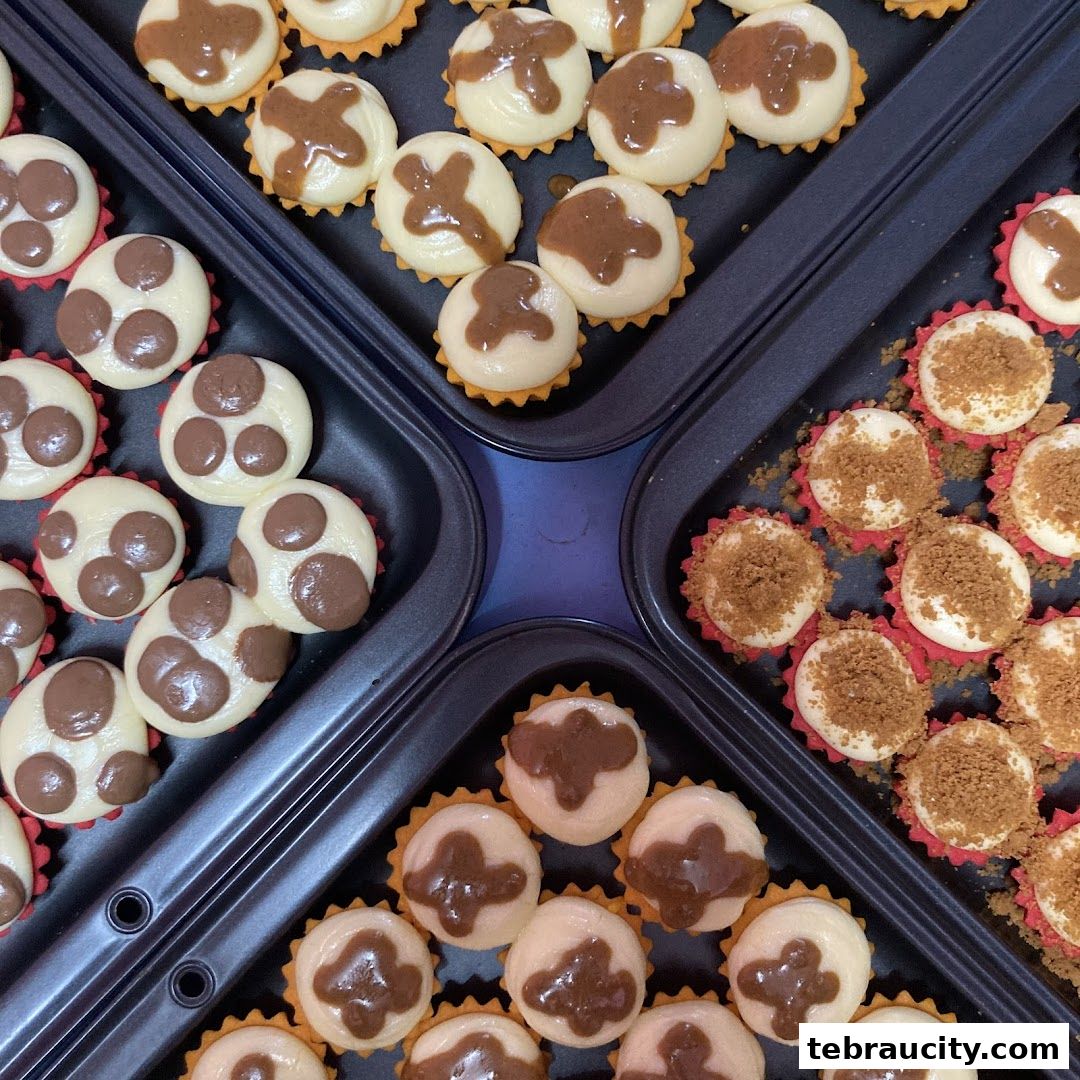 A close-up view of assorted mini tarts with chocolate and crumb toppings.