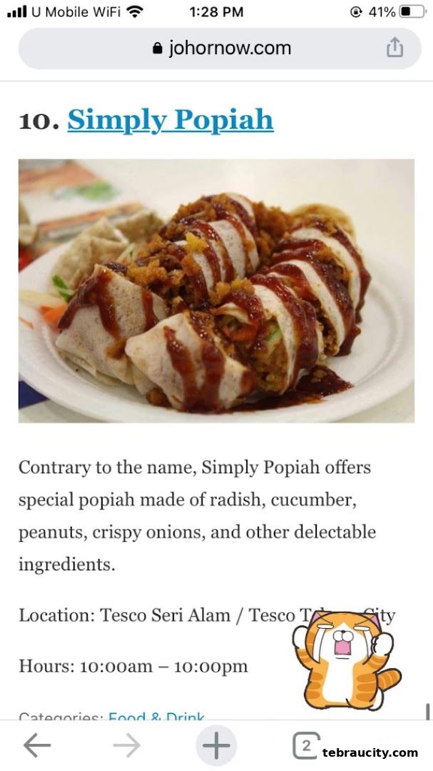 A close-up of a delicious popiah dish with sauce and crispy toppings.