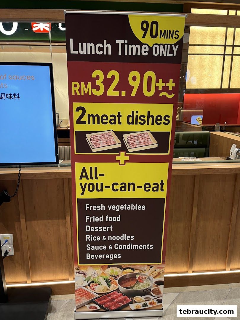 A banner advertising a 90-minute lunch special at Shabu-Yo for RM32.90.