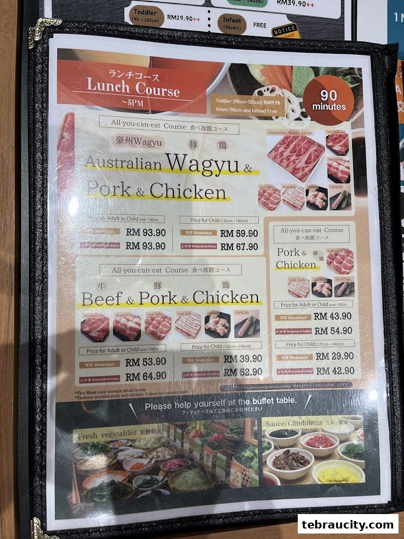 A menu for Shabu-Yo featuring lunch courses with Australian Wagyu, pork, and chicken.