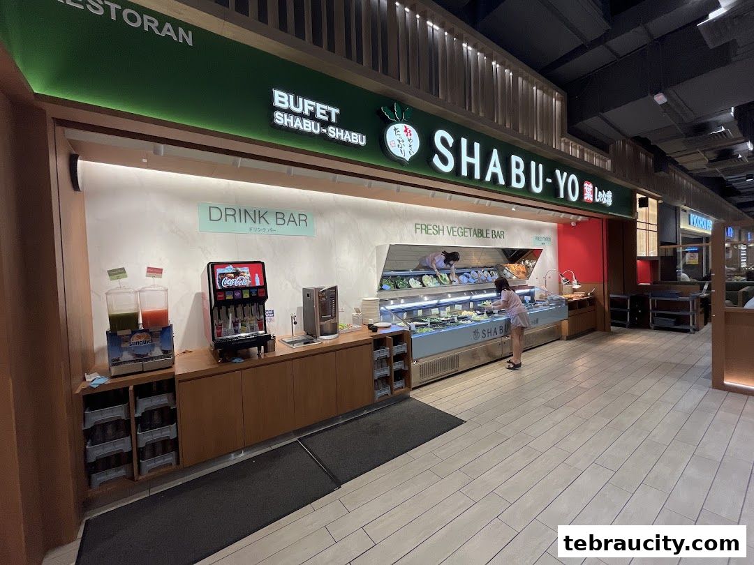 Shabu-Yo restaurant with a fresh vegetable bar and drink station.