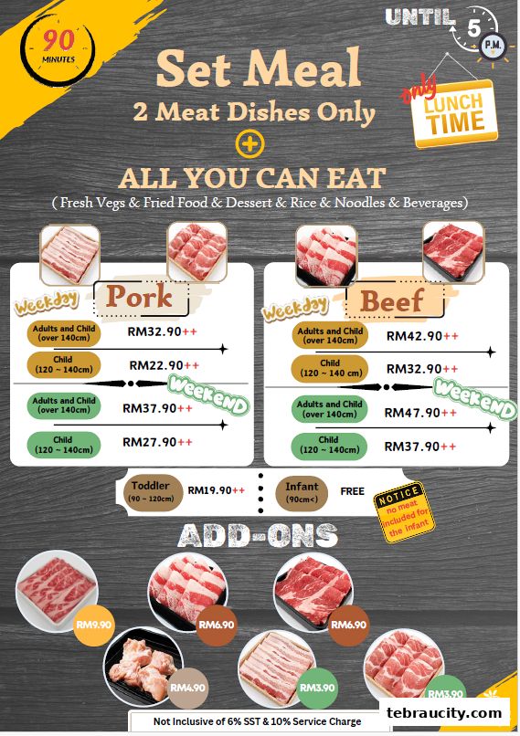 A menu for Shabu-Yo featuring all-you-can-eat set meals with pork and beef options.