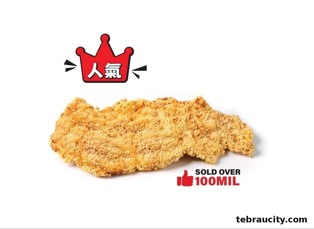 A popular Taiwanese fried chicken cutlet with a crown logo and 'Sold Over 100 Million' text.