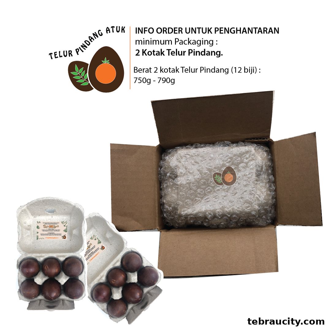 Telur Pindang TLO TLO eggs are packaged in eco-friendly cartons and a shipping box.