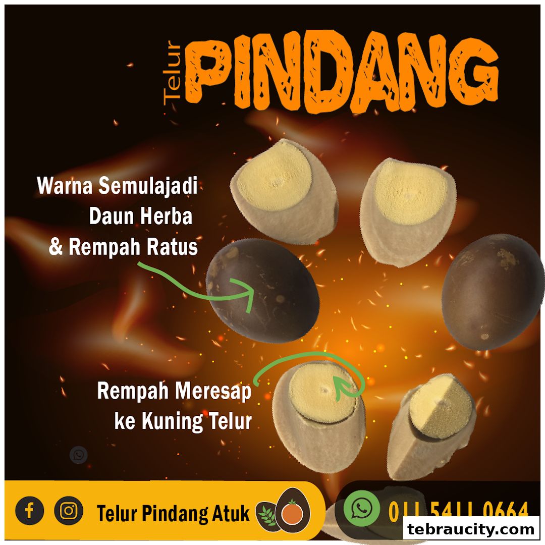 A graphic showcasing Telur Pindang with text highlighting its natural color and spices.
