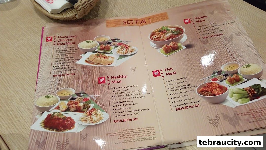 A menu from The Chicken Rice Shop featuring set meals for one.