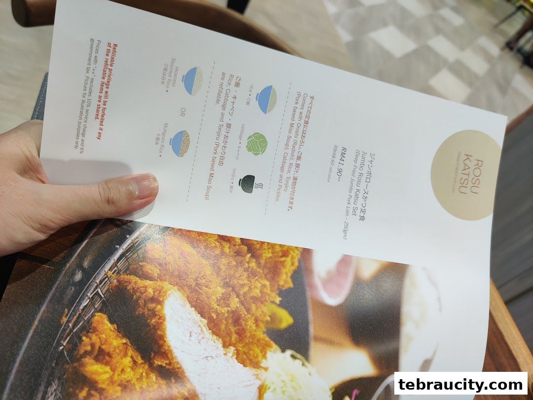 A menu from Tonkatsu by Ma Maison featuring a Jumbo Rosu Katsu Set.