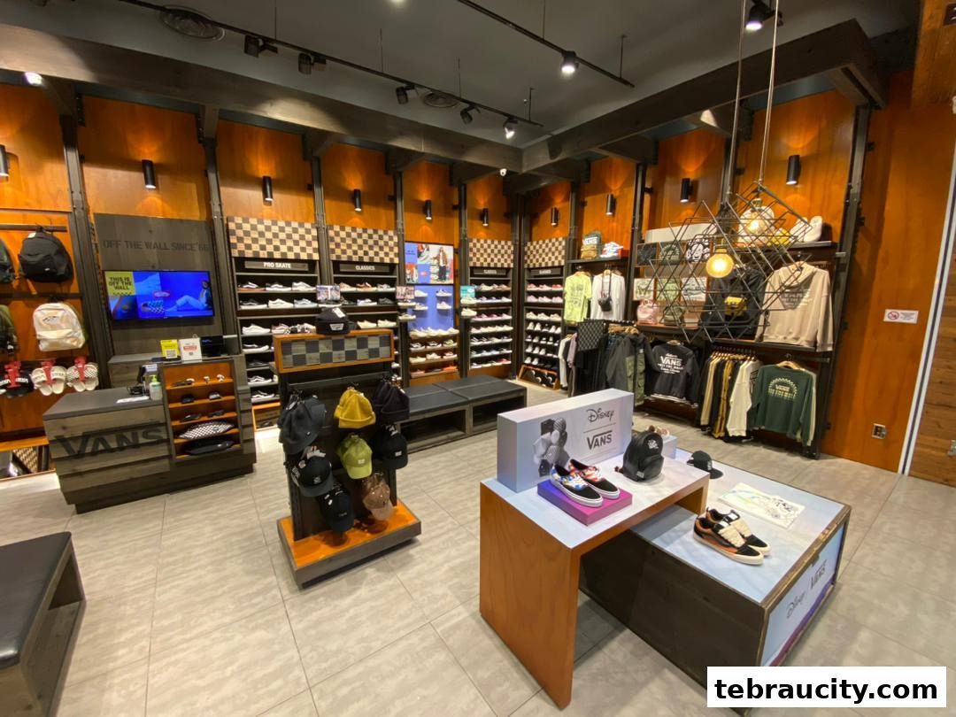 Interior view of a Vans store showcasing shoes, apparel, and accessories.