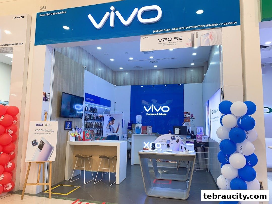 The Vivo Concept Store entrance, showcasing phones, accessories, and promotional displays.