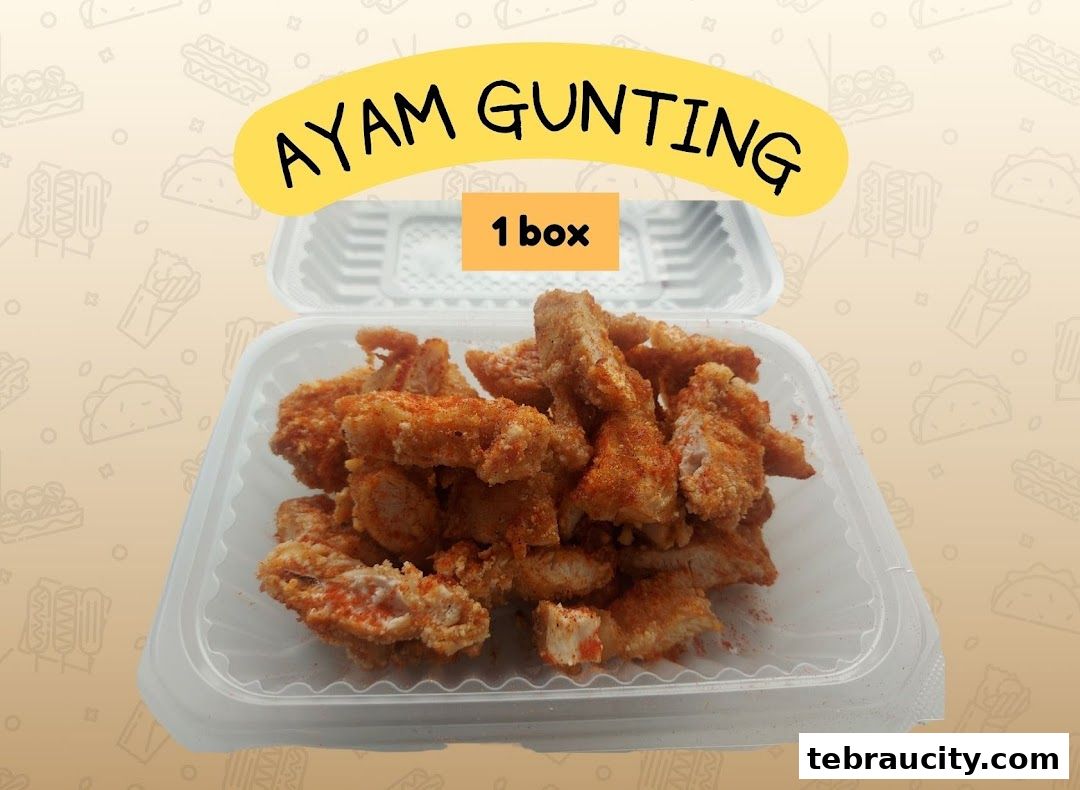 A box of Ayam Gunting, a popular Indonesian snack, is presented.