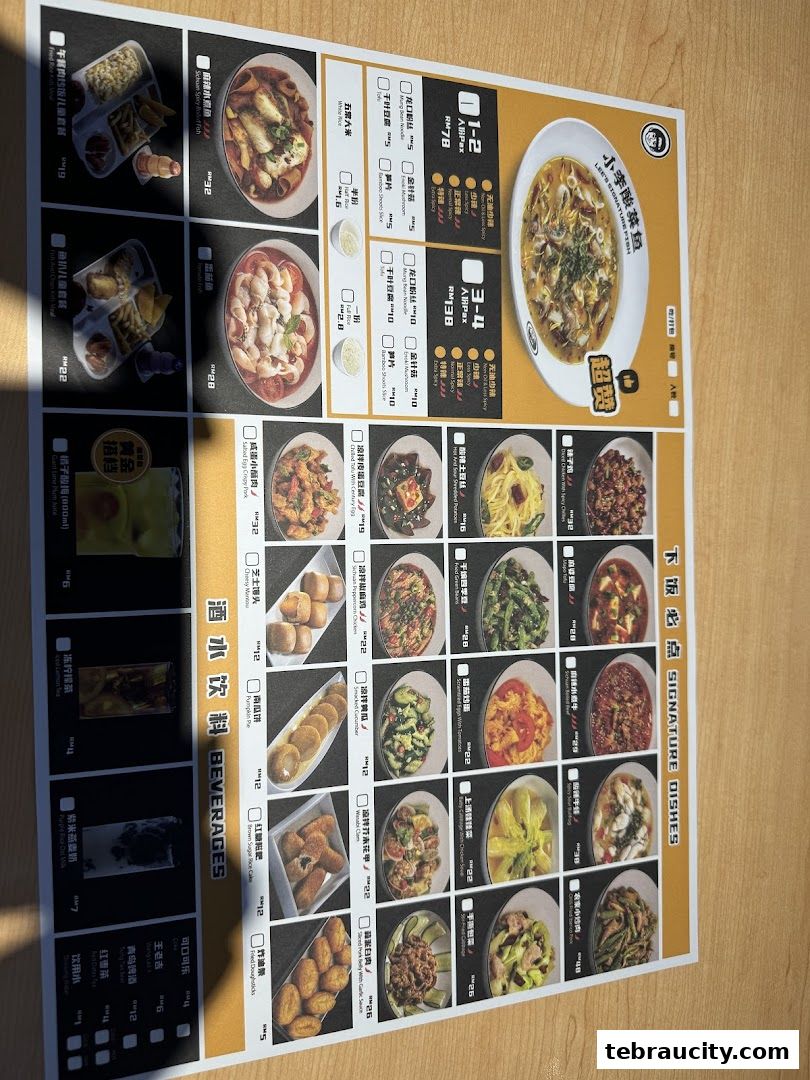 A menu from Lee's Signature Fish featuring various signature dishes and beverages.