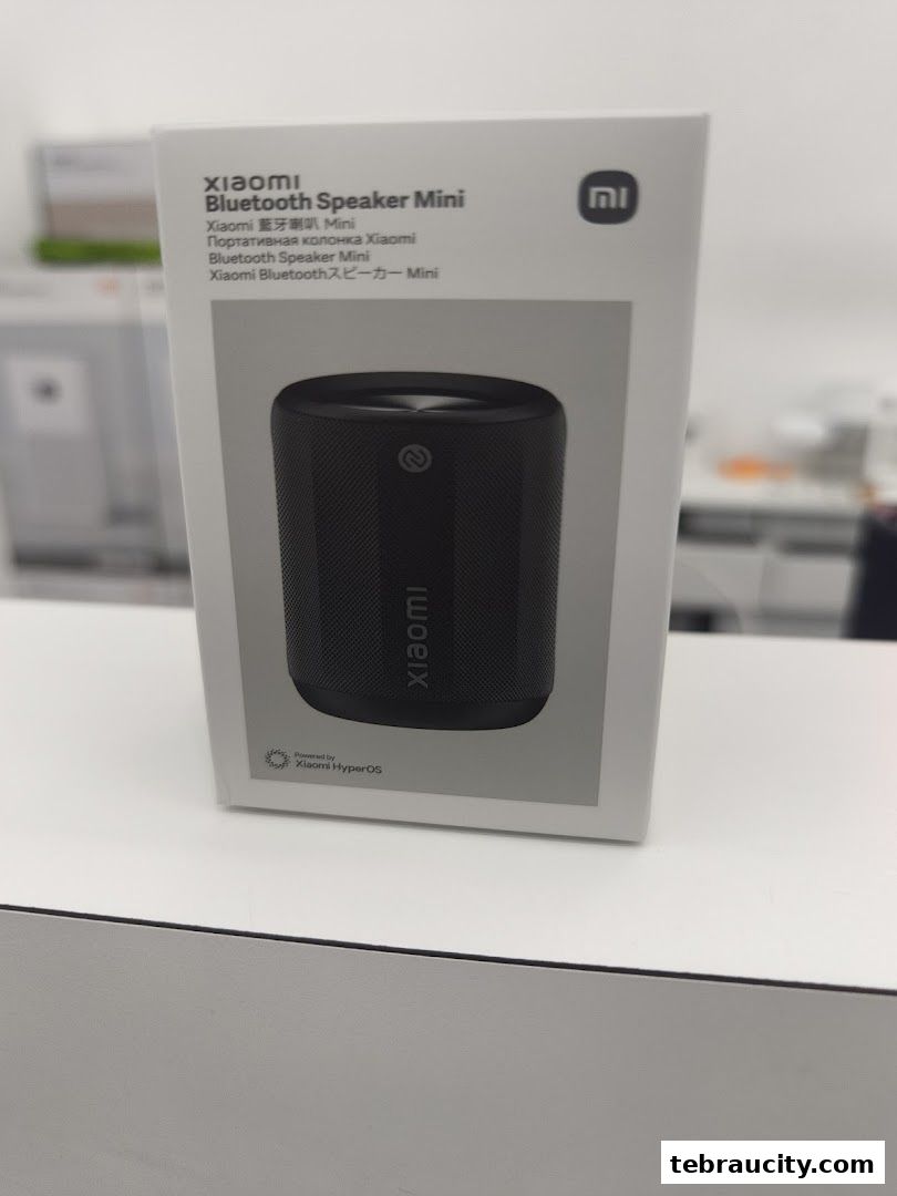 A Xiaomi Bluetooth Speaker Mini product box is displayed on a white surface.