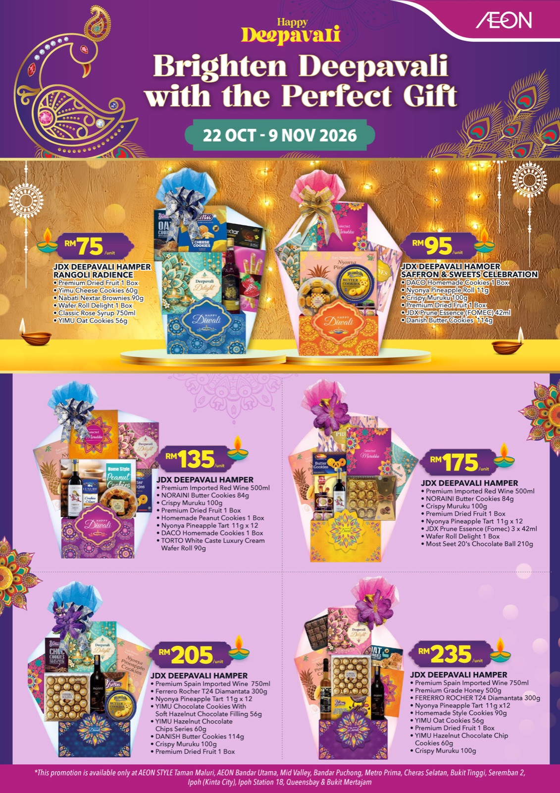 AEON Deepavali hamper catalogue 22 October to 9 November 2026 at participating AEON stores including Tebrau City