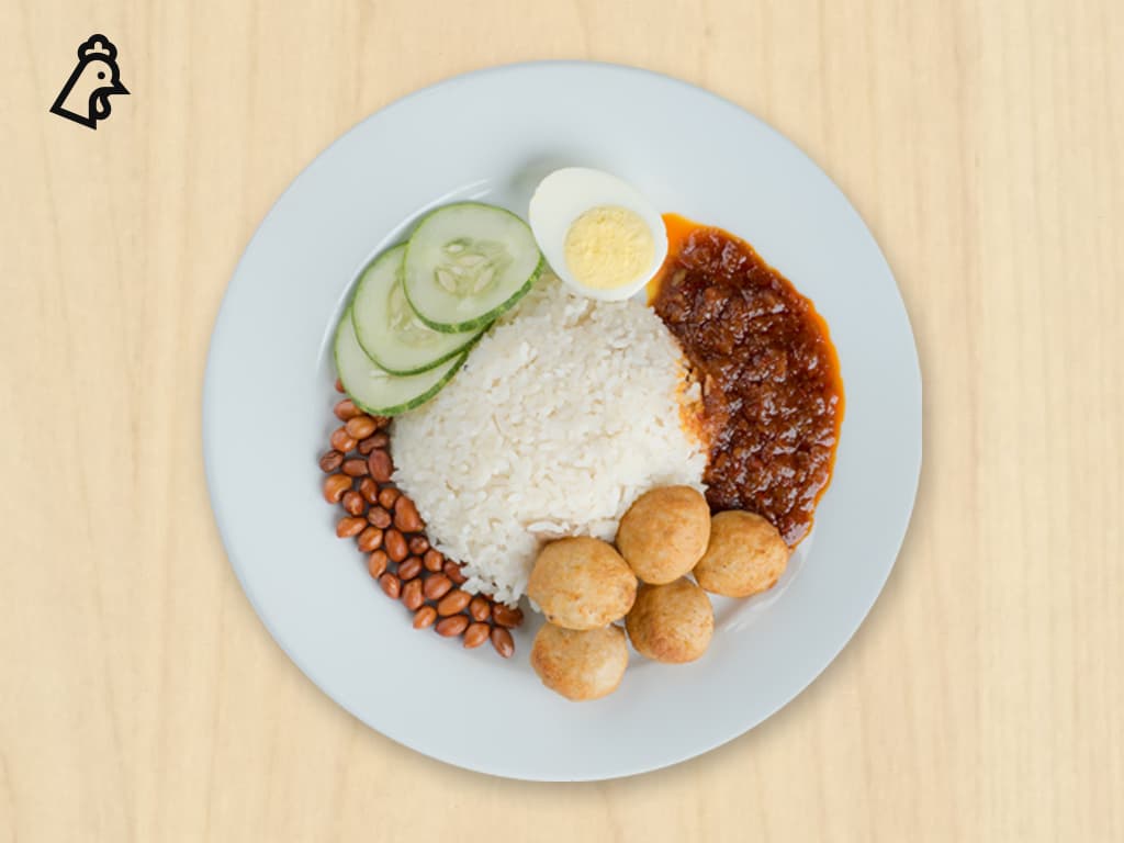 Nasi lemak with chicken ball breakfast special at IKEA Tebrau Swedish Restaurant