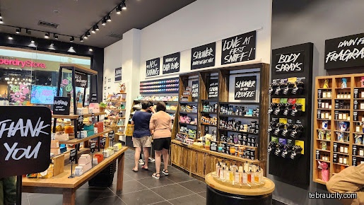 The image shows the interior of a Lush Fresh Cosmetic shop.